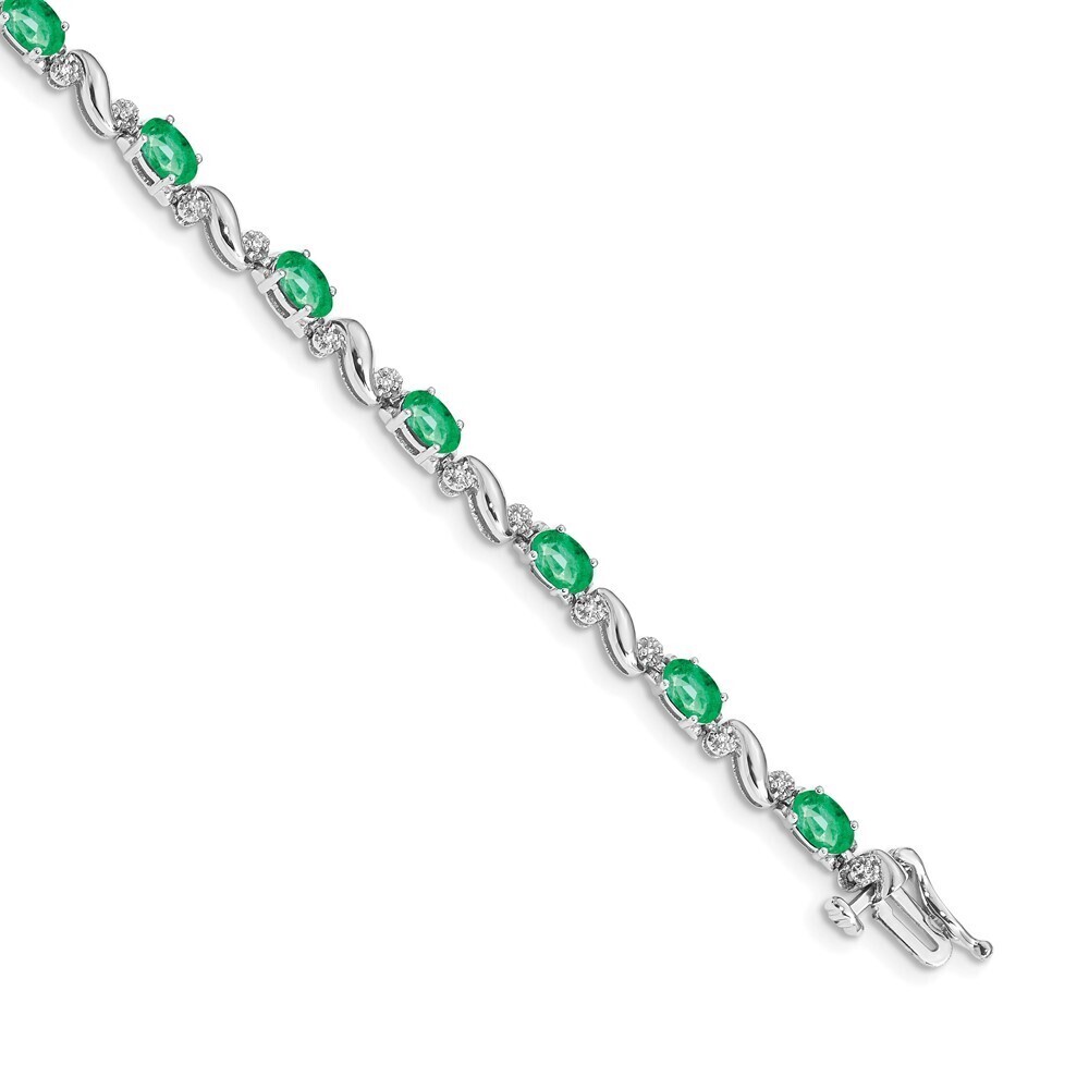 14k White Gold Diamond And Emerald Bracelet